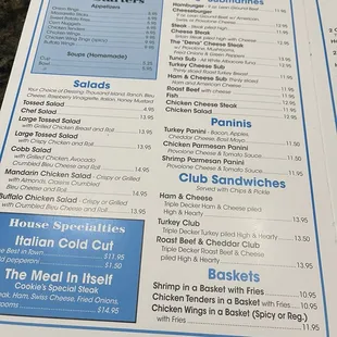 a menu for a cookie shop