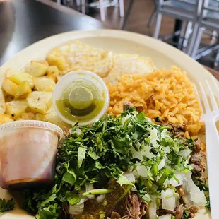 Breakfast plate with goat meat