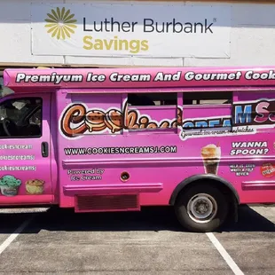 a pink ice cream truck