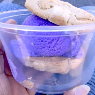 Ube ice cream with white macadamia cookies. Yum!