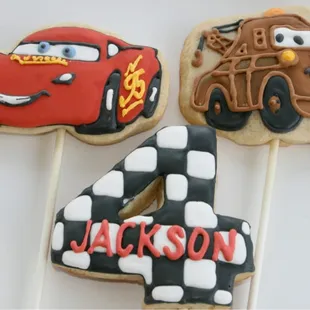 a number four decorated with cars