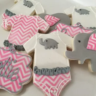 a plate of baby shower cookies