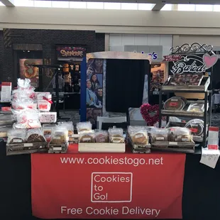 a display of cookies and pastries