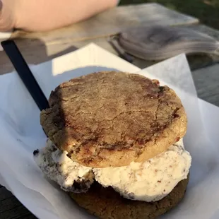 Chocolate chunk cookie with cookies and cream ice cream
