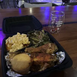 Soul food (chicken, macaroni, and cheese greens muffin)