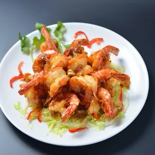 pan fried tiger prawn w/ Maggie soy