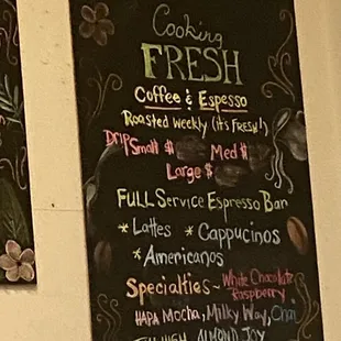 a menu on a chalkboard