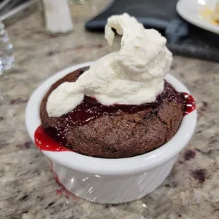 Chocolate Cake with Strawberry Sauce