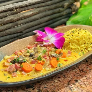 Coconut Ham Yellow Curry with Saffron Infused Rice ~Chef Steven Ferneding
