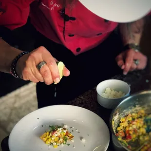 Plating Deconstructed Mexican Street Corn ~Chef Steven Ferneding