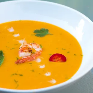 Thai Pumpkin Curry Soup with Sautéed Shrimp