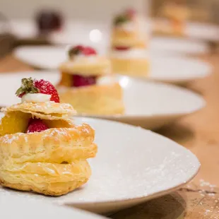 Raspberry and strawberry tuile dessert