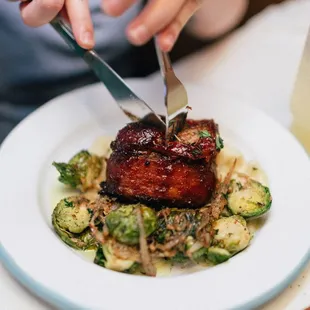 Bacon-Wrapped Meatloaf (Whipped Potatoes, Roasted Brussels Sprouts)