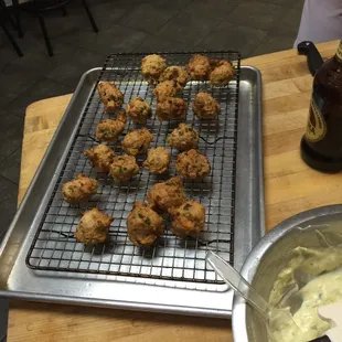 Shrimp corn fritters with orange cilantro cream sauce (sauce not pictured)