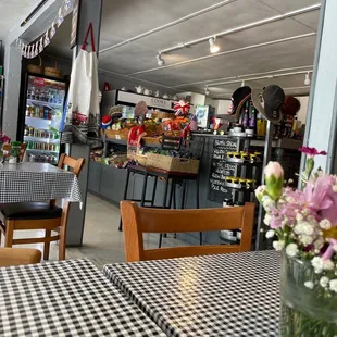 a table and chairs in a restaurant