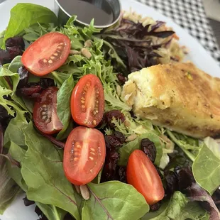 Quiche (onions and bacon) and fresh salad with balsamic dressing