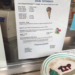 a menu for ice cream