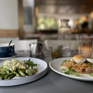 two plates of food on a table