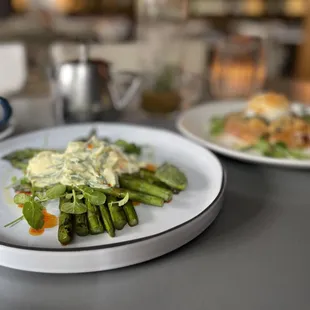 two plates of food on a table