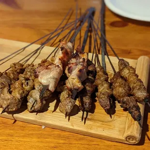 skewered on a wooden board