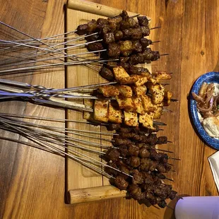 Lamb and chicken skewers