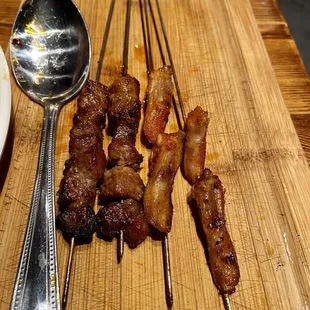 BBQ Duck Tongue, Lamb Skewer