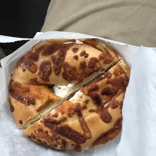 This cheesy bagel + the coffee I had were amazing , I&apos;d come back again