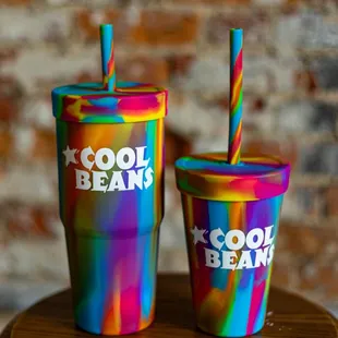Squishy silicone cups in 16 and 32 oz.  
$1 refills ($2 on 32 oz) are available for ALL of our logo cups for select drinks.
