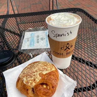 Spanish mocha with whipped cream &amp; ham &amp; Swiss croissant