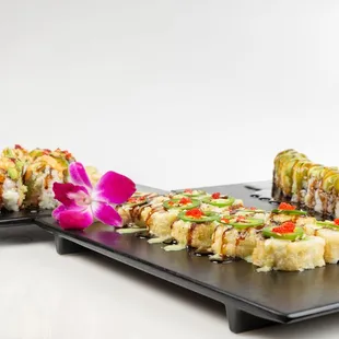 Signature sushi rolls, poke bowls, ramen, and creative spring rolls.