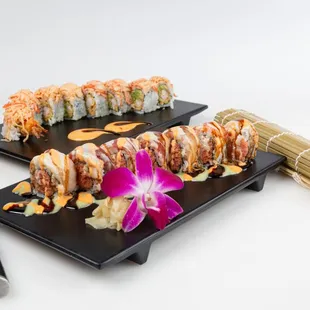 Signature sushi rolls, poke bowls, ramen, and creative spring rolls.