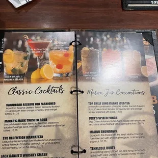 Cocktail menu as of 11/17/2021