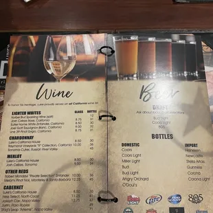 Wine and beer menu as of 11/17/2021
