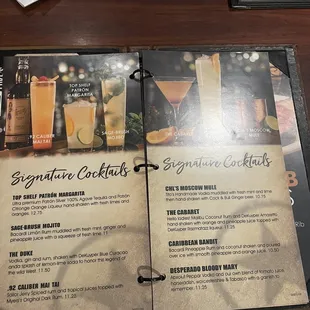 Cocktail menu as of 11/17/2021