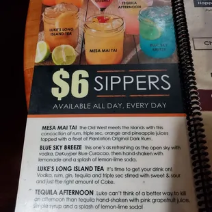 $6 Sipper menu