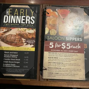 Promo menu and cocktail menu
