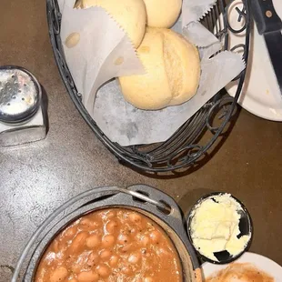 Bread rolls and beans