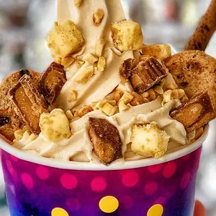 Peanut Butter frozen yogurt standing proud and chunky. Would you have it any other way?