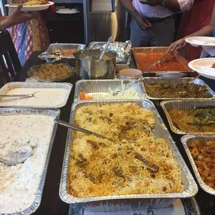 Veg Biryani,  veg Korma,  dondakay fry, paneer tikka, yogurt rice,  anapkaya pachadi, papds etc