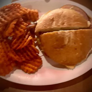 Ham &amp; Brie Panini with sweet potato fries