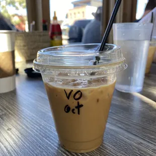 Vanilla orange iced latte with oat milk