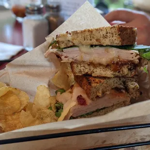 TBB turkey, bacon, brie, fig jam, arugula on Gluten Free Bread