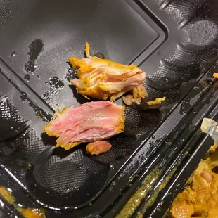 I went to this establishment for dinner last night and purchased two curry dinners as you can see the chicken was not cooked properly.
