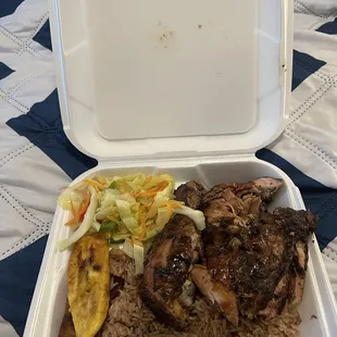 Jerk chicken, cabbage, rice - the rice was terrific