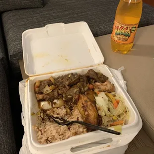 Oxtail with Rice n Peas, cabbage and plantain