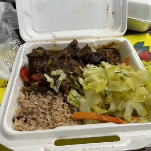Ox Oxtails with cabbage and Rice &amp; Peas