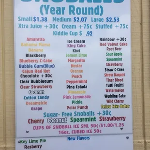 a sign for the snobballs year round