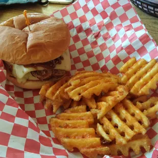 burger and waffle fries