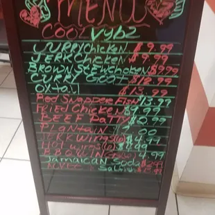 Menu with prices