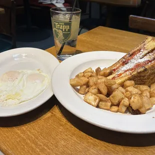 Stuffed French toast with home fries